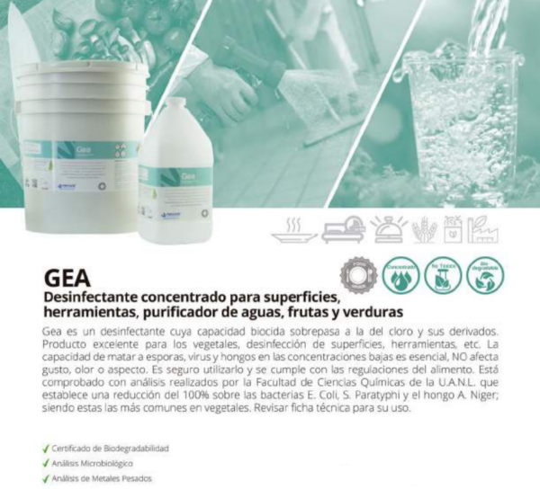 Gea - Desinfectante Concentrado De Frutas y Verduras y Purificador De Agua, Producto Biodegradable.