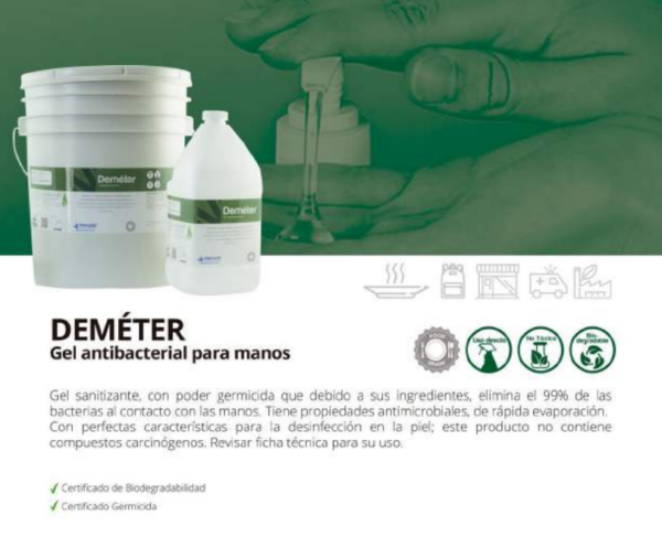 Deméter - Gel Antibacterial Para Manos, Producto Biodegradable.