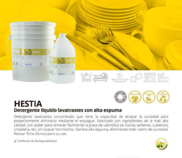 Hestia - Detergente Líquido Concentrado Para Platos, Biodegradable