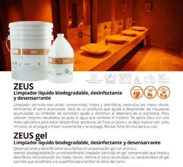 Zeus - Desensarrante y Desinfectante Para Baños , Biodegradable